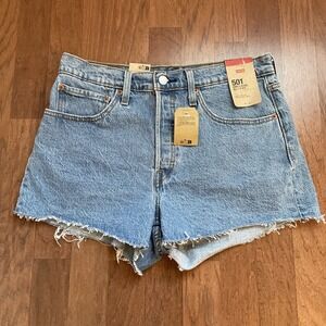 Levis 501 Shorts Womens 30 Blue Denim High Rise Raw Hem Cut Off Short NWT
